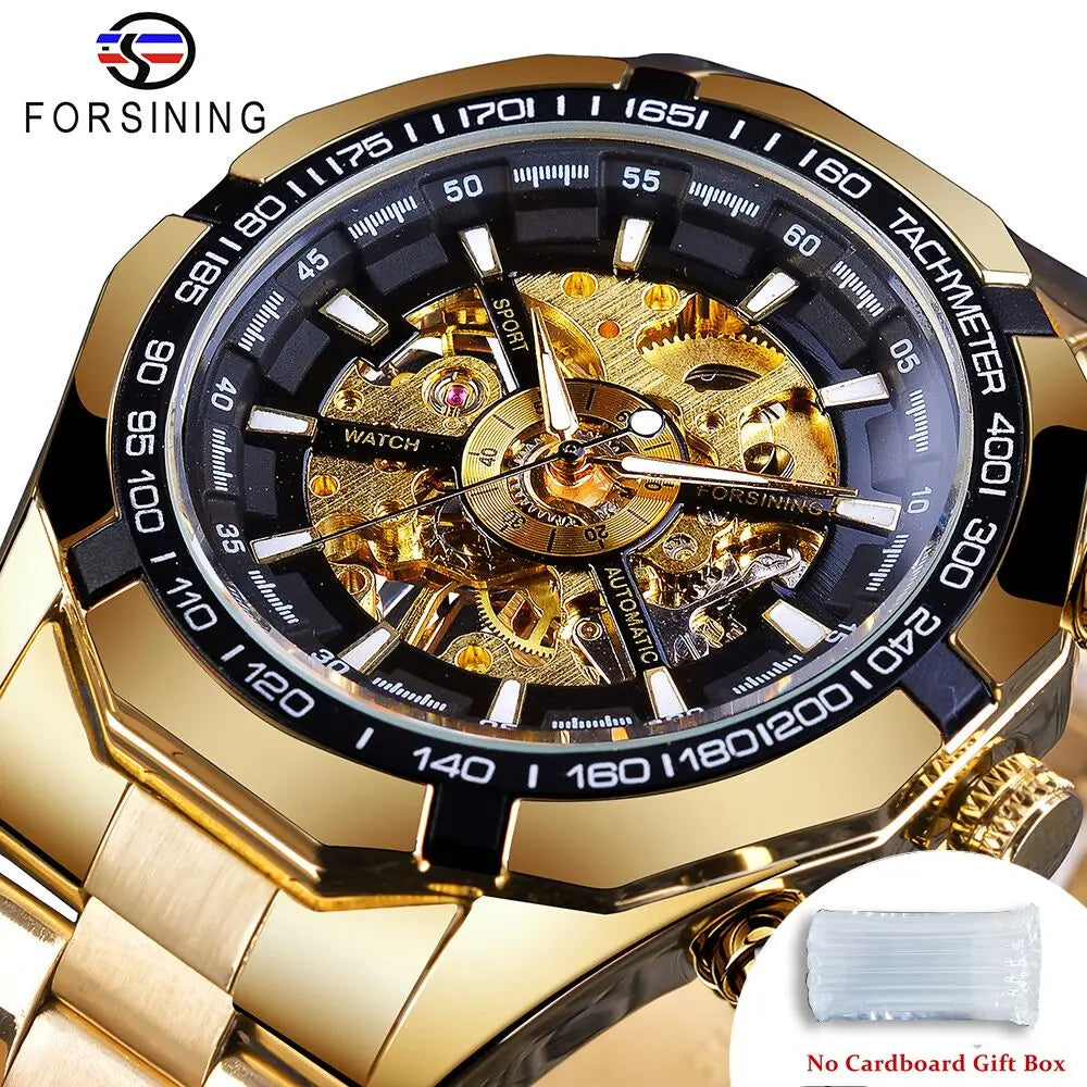 Forsining 2021 Stainless Steel Waterproof Mens Skeleton Watches Top Brand Luxury Transparent Mechanical Sport Male Wrist Watches - Kimlud
