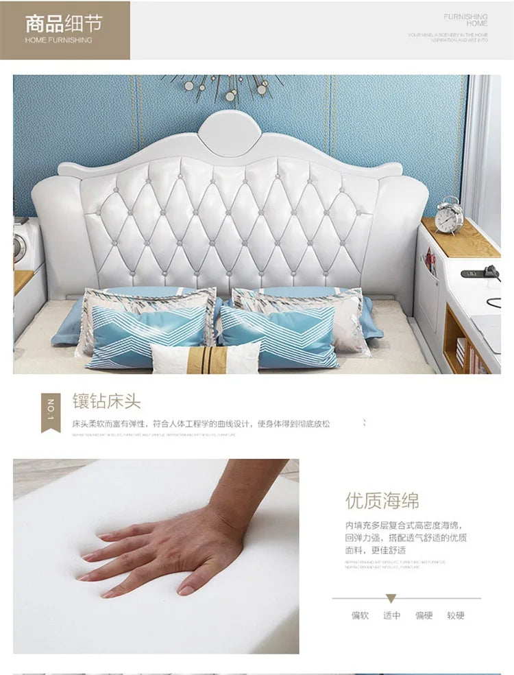 Headboard Storage Double Bed Queen Drawers King Size Smart Bed Luxury Princess Modern Letto Matrimoniale Bedroom...