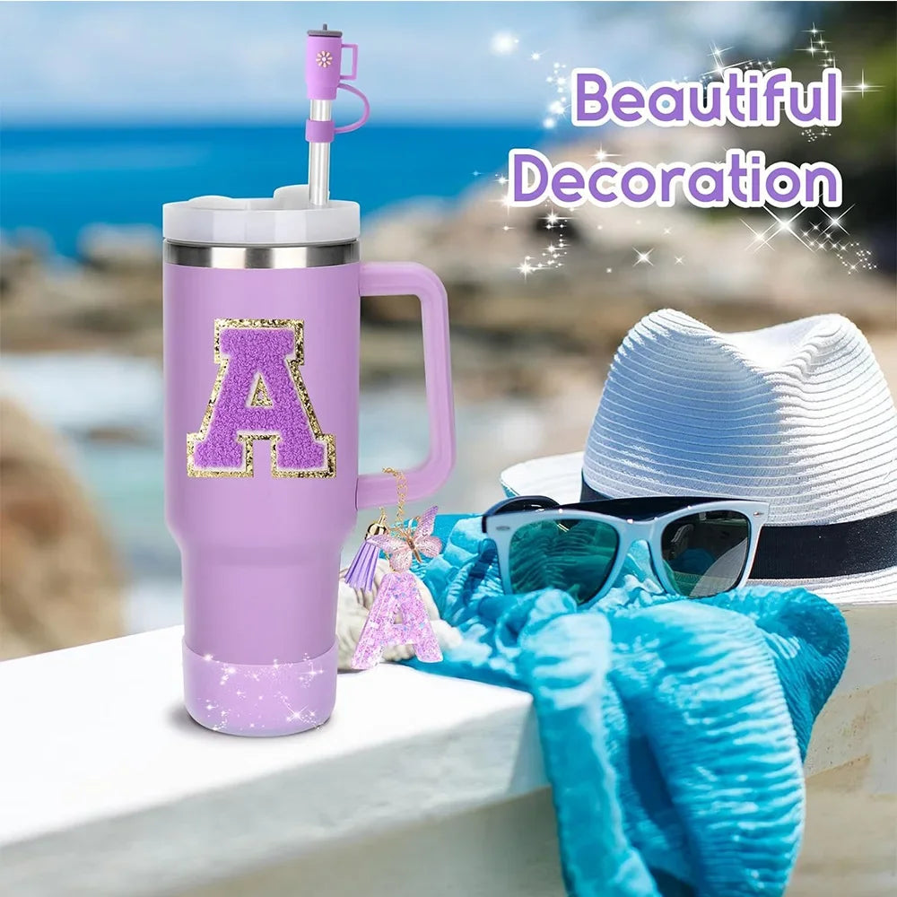 6 in 1 Cup Accessorie Set for Stanley Cup 40oz Tumbler Including Purple Silicone Straw Topper Boot Leak-proof Stopper Decoration