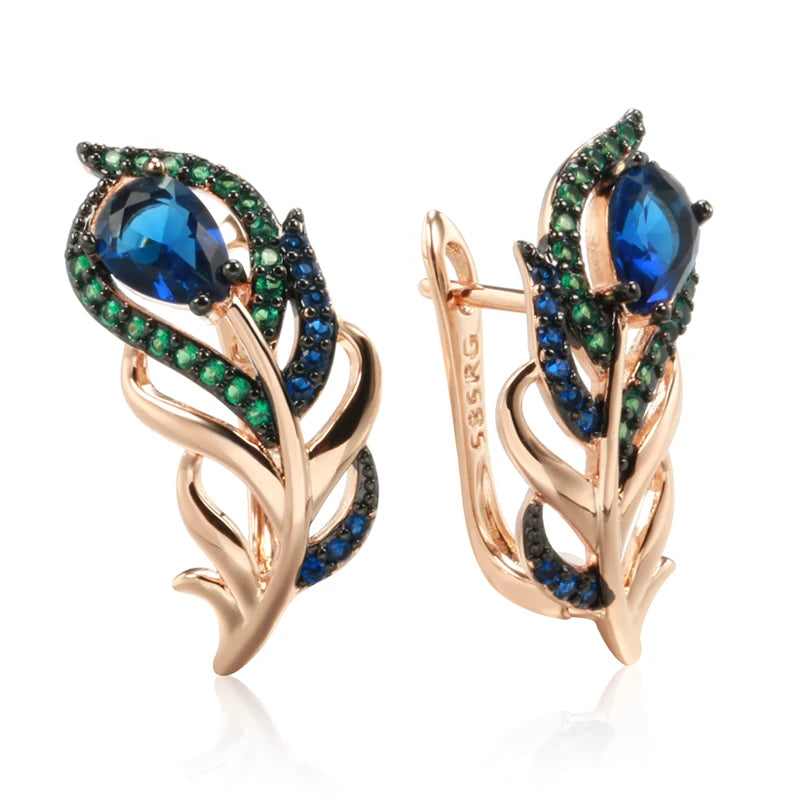 Kinel Hot Blue Natural Zircon Drop Earrings For Women 585 Rose Gold and Black Plating Vintage Crystal Leaf Daily Fine...