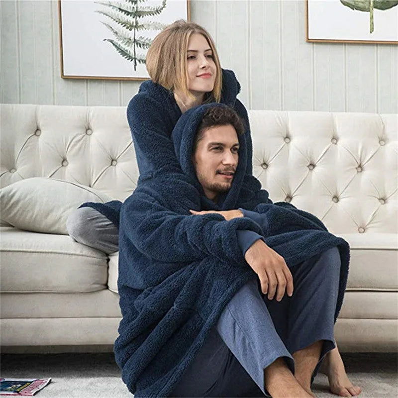 Long Sleeves With Pockets Hoodie Pajamas Women Autumn Winter Fashion Solid Color Loose Double-sided Velvet Home Clothes...