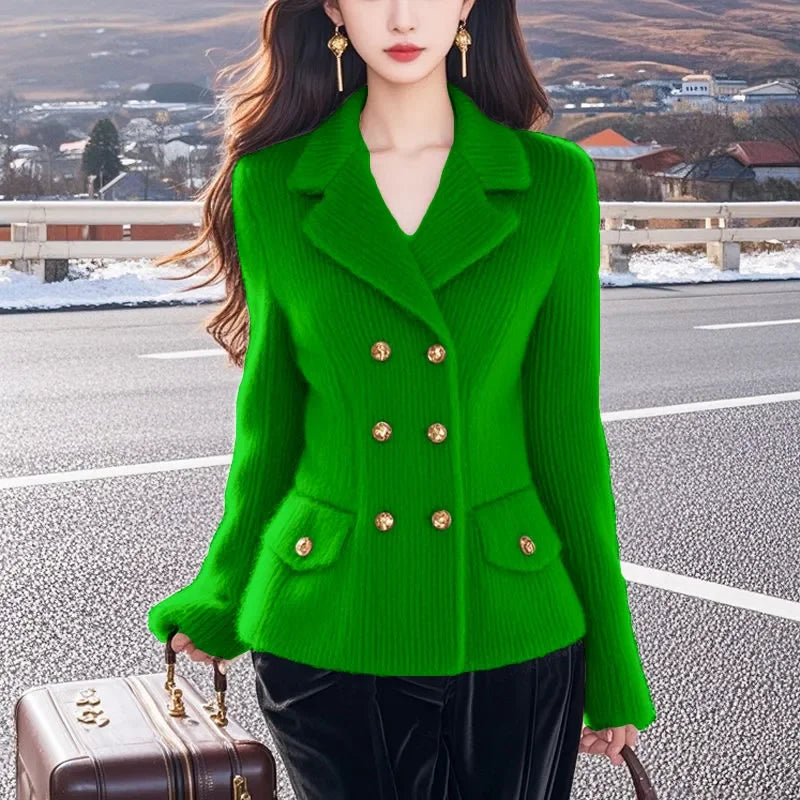 Autumn Winter Knitwear Mink Hair Sweater Women 2025 New Fashion Loose Casual Tops Button Pure Colour Pink Outerwear Female