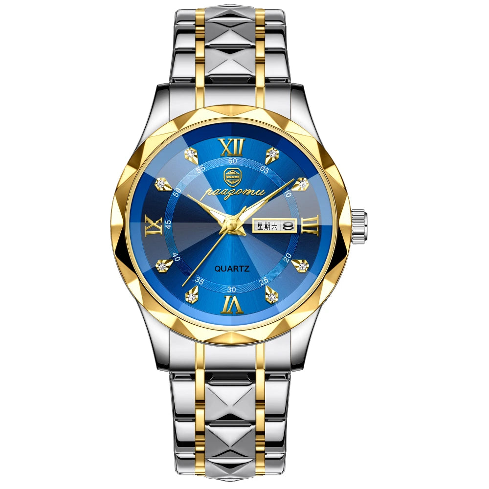 POEDAGAR Luxury Man Watch 5ATM Waterproof Luminous Date Week Quartz Men's Watches Stainless Steel Fashion Sport Men Wristwatch