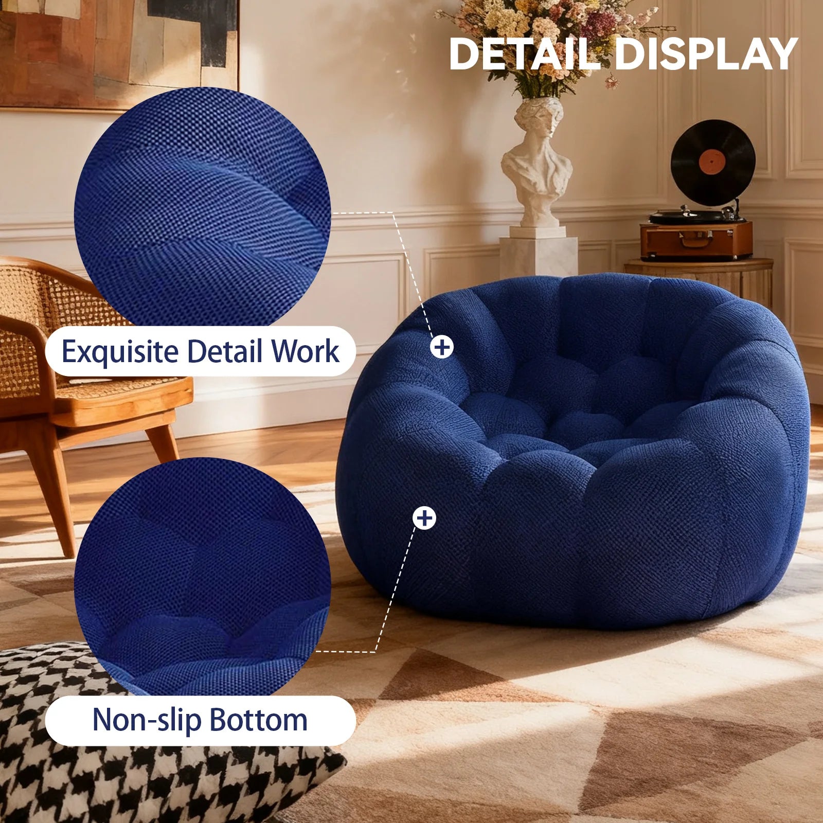 Adult/Child Memory Foam Bean Bag Chair, Small Bubble Chair for Bedrooms, Honeycomb-shaped Curved Sofa Suitable for...