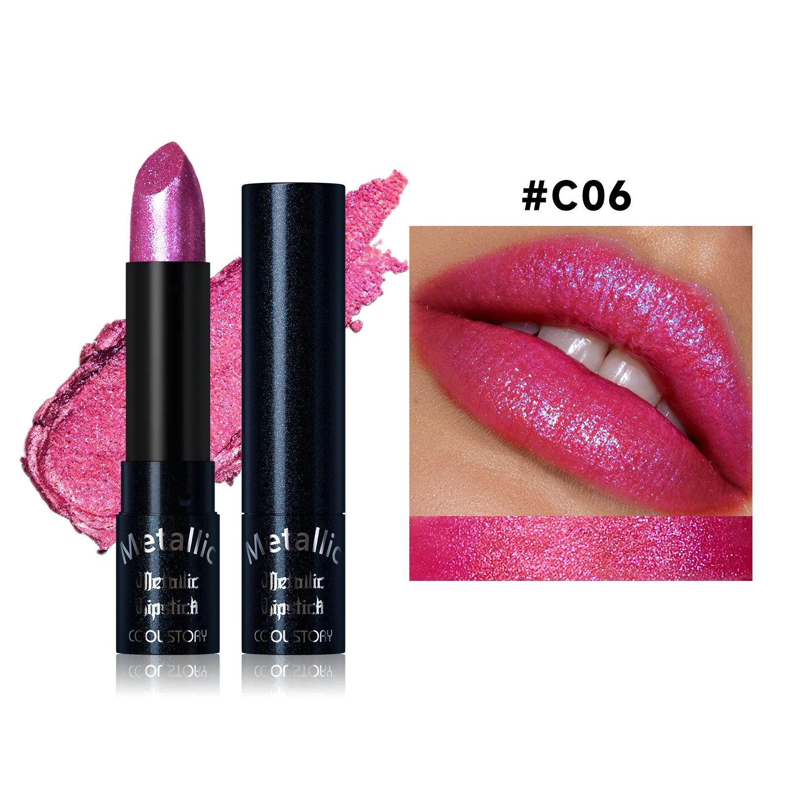 Metallic Pearlescent Pink Glitter Velvet Lipstick Waterproof Long Lasting Matte Shimmer Diamond Lipstick Women Makeup Cosmetics