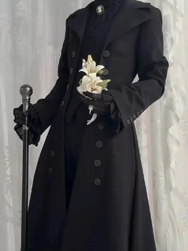 Japanese Y2K Patchwork Midi Coats Women Gothic Dark Academic Double Breasted Jackets Fashion Streetwear Slim Lapel...