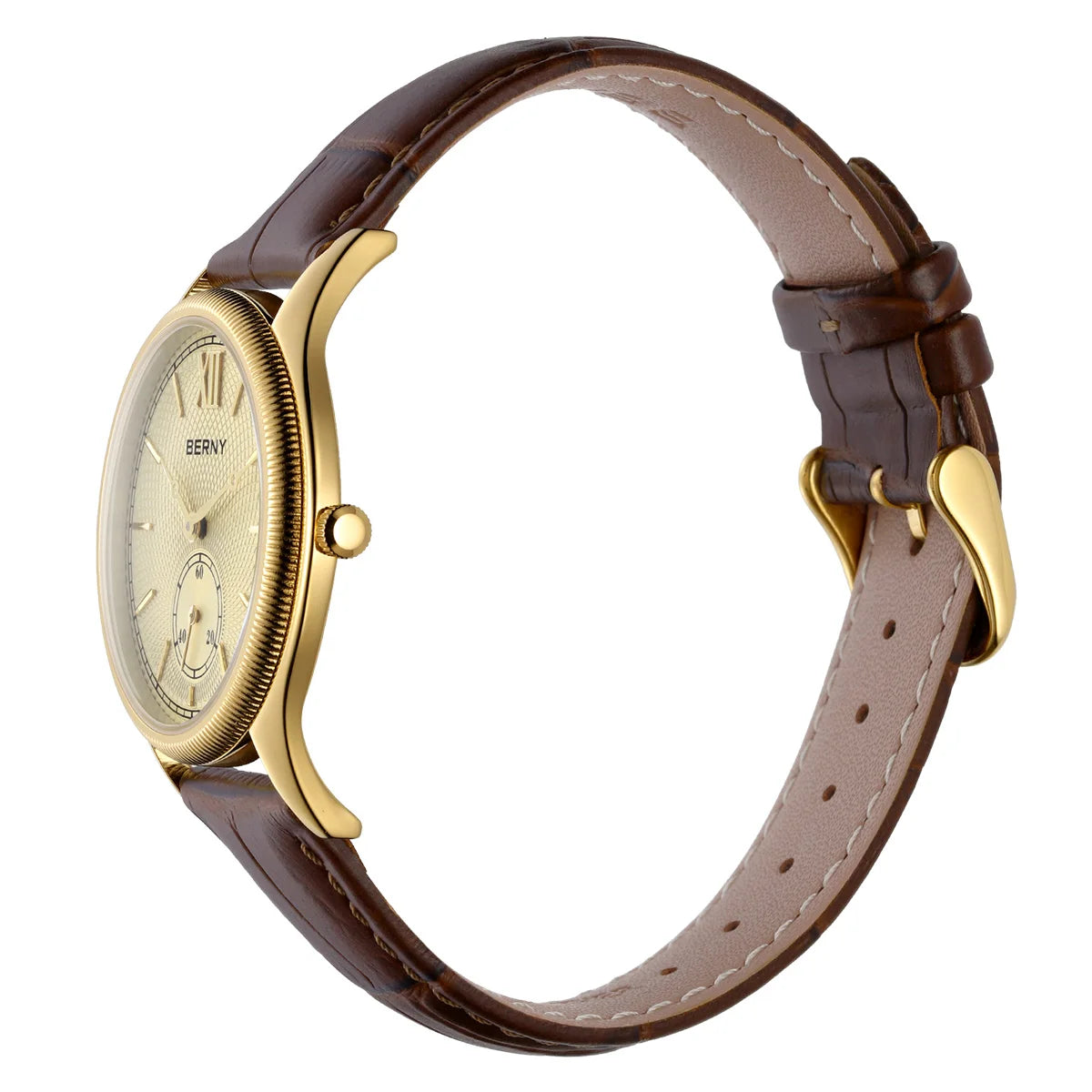 BERNY Luxury Watches for Men Ultra-Thin Classic Elegance Dress Gold Quartz Men's Watch Leather Strap Fashion Business Wristwatch