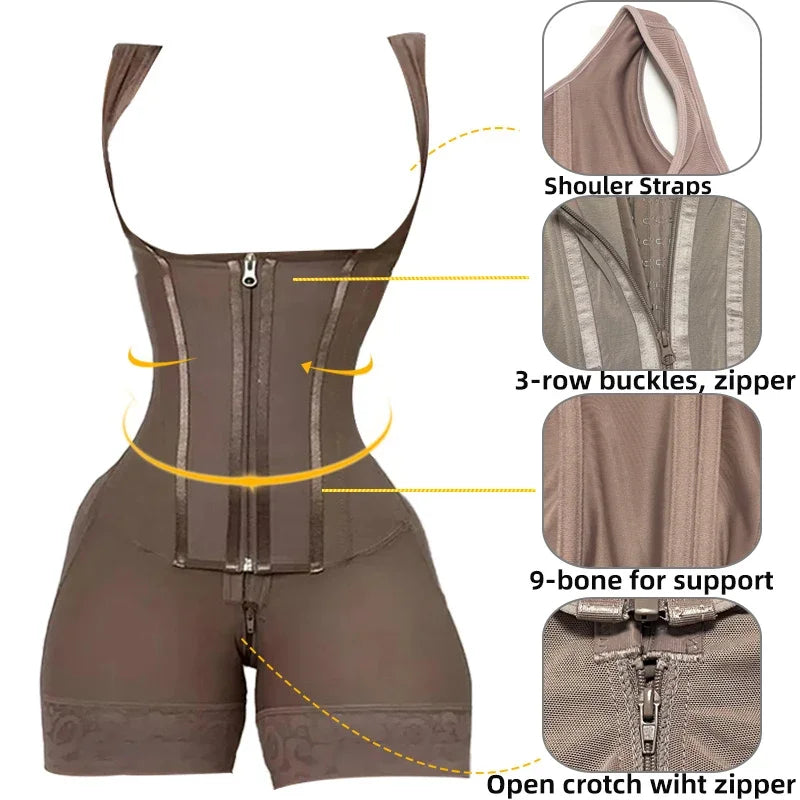 Women's High Compression Full Body Shaper Bodysuit, Double Tummy Control Open Crotch Girdle Shapewear - Kimlud