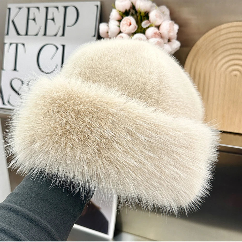New Style Fake Fox mink Fur Hats Super Soft Women Winter Hat Cotton Lining Warm Russian Fashion Ski Beanies Plush Solid...