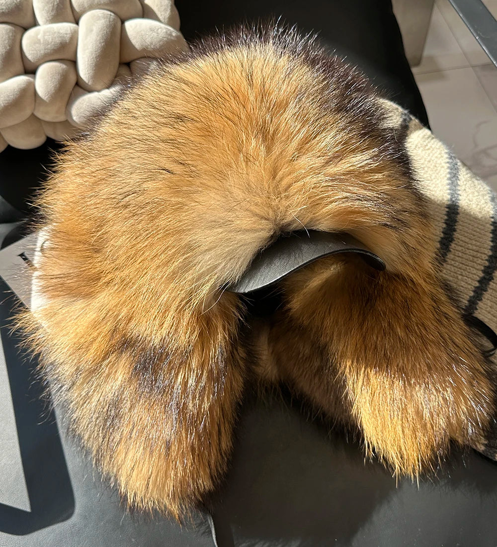 Natural Raccoon Fur Caps Russian Hat Unisex Trapper Fur Cap Aviator Trooper Winter Thickened And Warm Flaps Ski Hat Bomber Hats