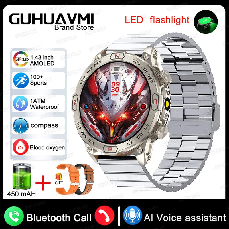 For Huawei Xiaomi Outdoor Sport GPS Smart Watch Men 1.43'' 466*466 HD AMOLED Screen IP68 Waterproof Bluetooth Call Smart Watches