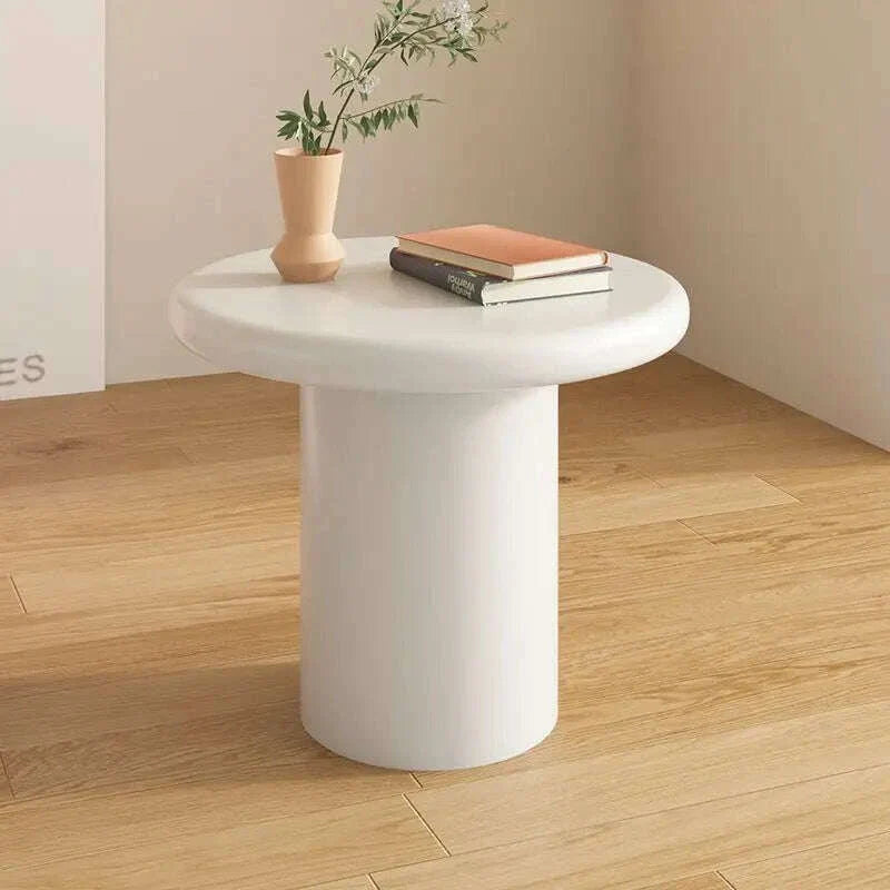“Modern Cream Round Side Table - Minimalist Mushroom End Table for Small Space, Luxury Accent Coffee Table