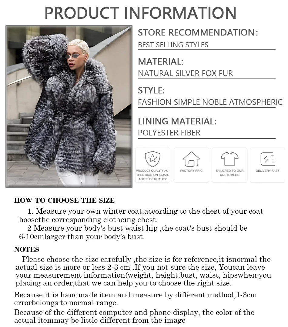 Genuine Fox Fur Jackets Silver Fox Fur Coats Womens New Arrivals High Quality Fox Fur Coats With Lapel