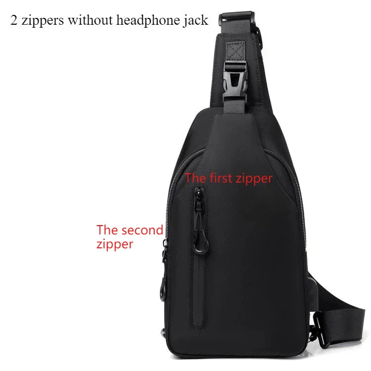 Men Bag Fashion New Solid Color Men Chest Bag Outdoor Casual Fashion One Shoulder Crossbody Bag Nylon USB Charging Shoulder Bags