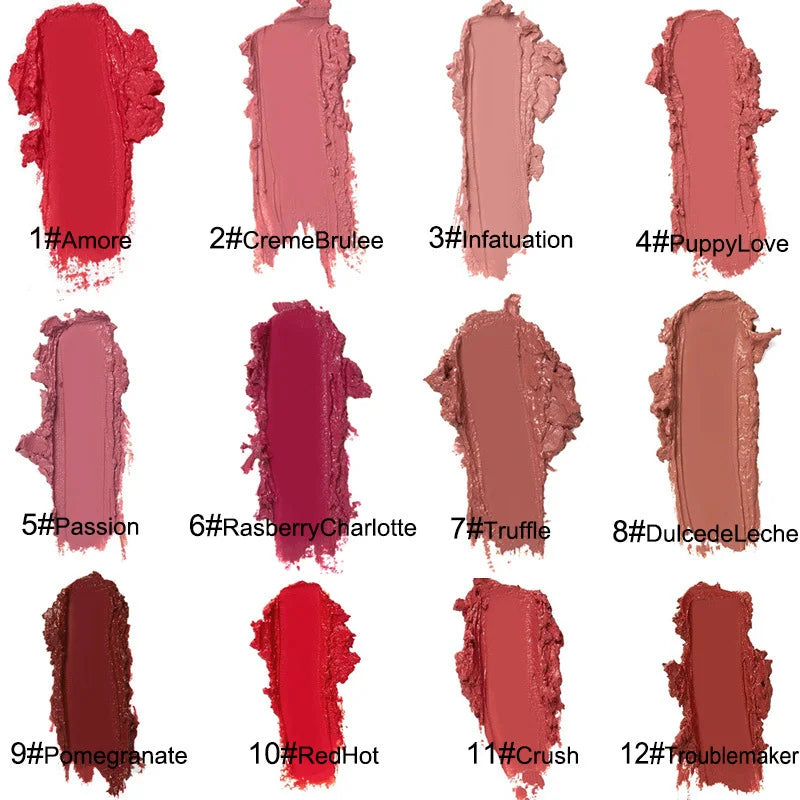 12 Colors Sexy Women Lipstick Waterproof Long Lasting Moist Lip Gloss Vivid Colorful Lipgloss Women Makeup maquiagem - Kimlud