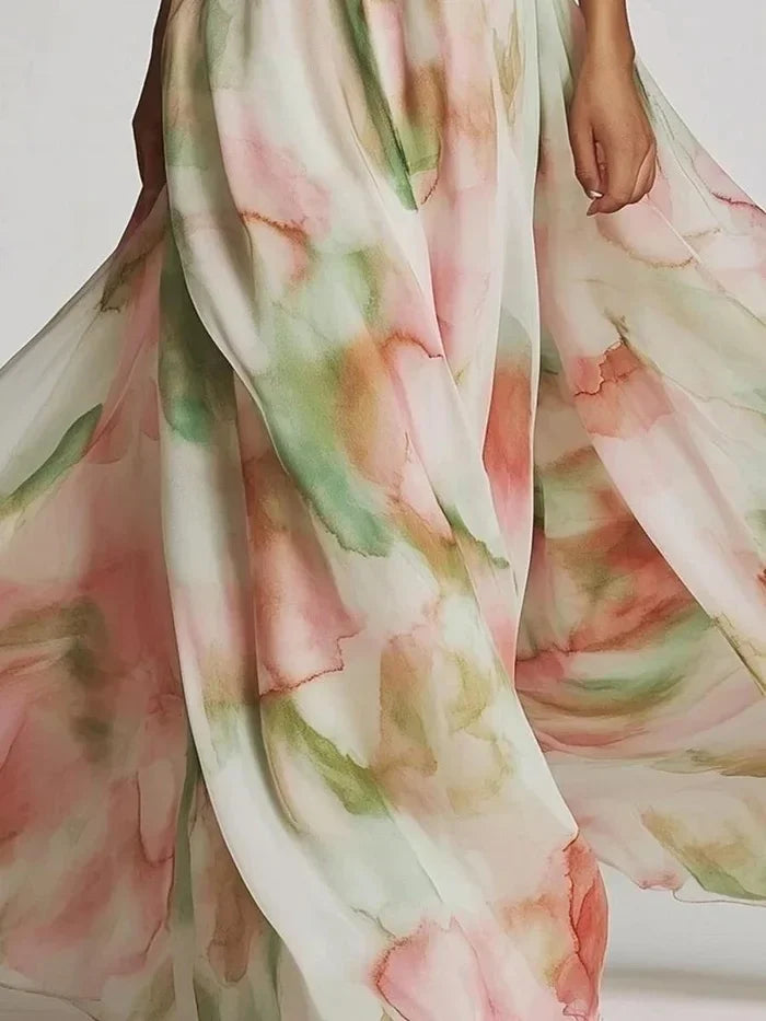 Elegant Women's Dress Sexy One-Shoulder Tie-Dye Party Dress Fashion Sleeveless Printed High Waist Large Hem Skirt Maxi...