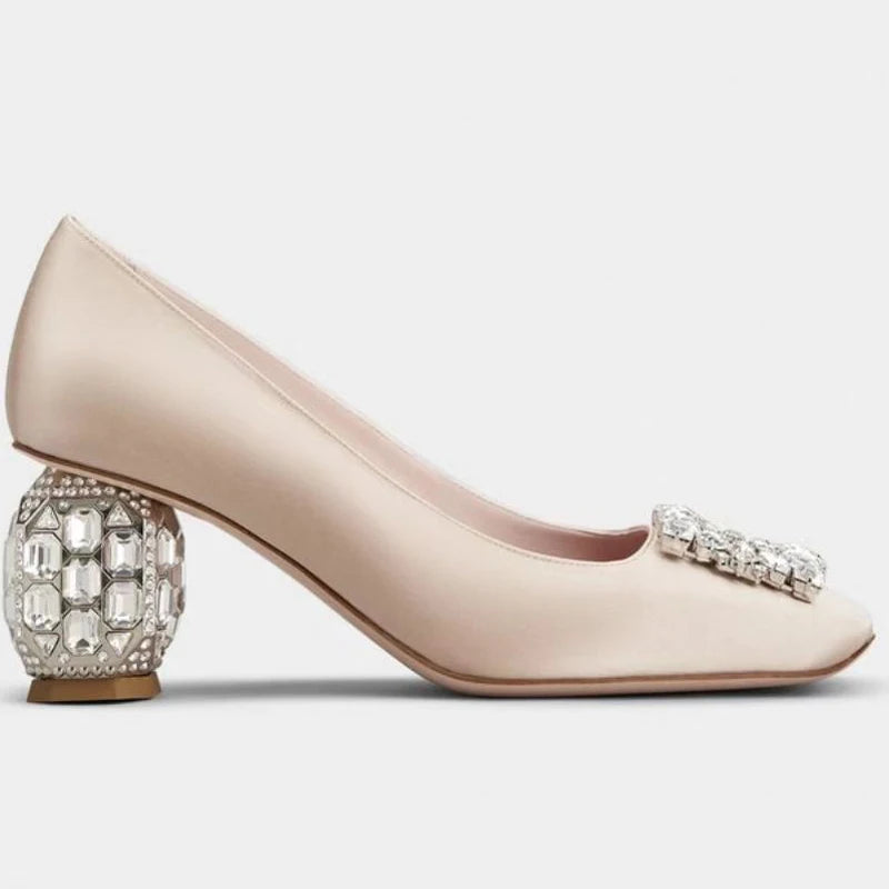 New Rhinestone High Heels Women Slip-On Pumps Women Square Toe Party Crystal Dress Shoes Femmes Chaussures Zapatos De Mujer - Kimlud