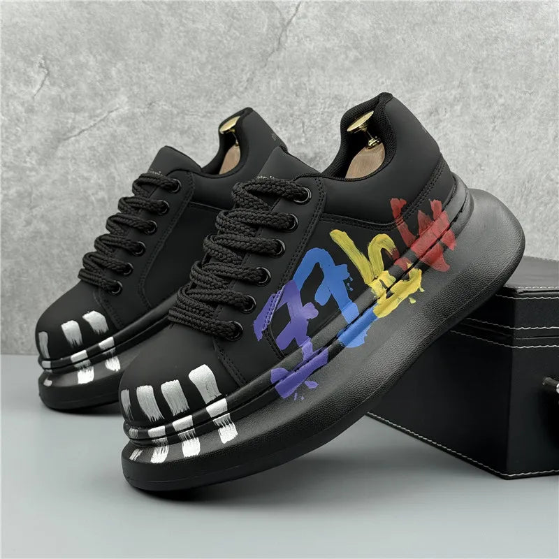 Mens Platform Sneakers White Adds Height Lace Up Casual Shoes Breathable Walking Shoes Comfortable Four Seasons Vulcanize Shoes
