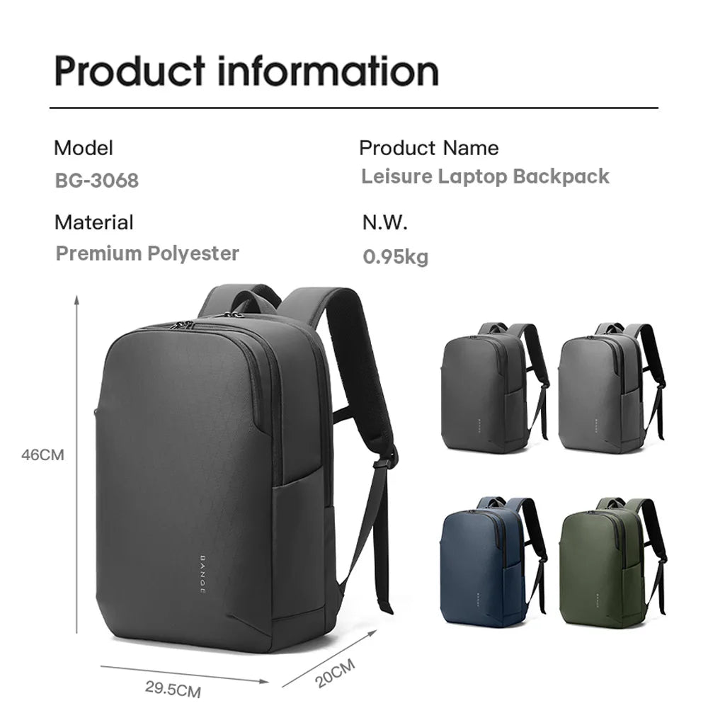 BANGE Simple Design Multi-Pocket Waterproof Business Trip Backpack Men School Bag 15.6 Inch Laptop Bagpacks for Male Back Pack