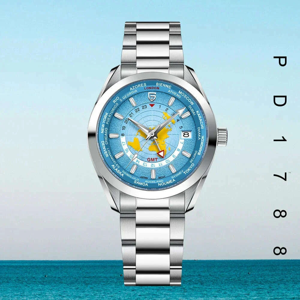 PAGANI DESIGN Mens Watch 2024 New Sapphire Mirror Stainless Steel NH34 Movt Mechanical Wristwatch for Man Multi-time zone Reloj