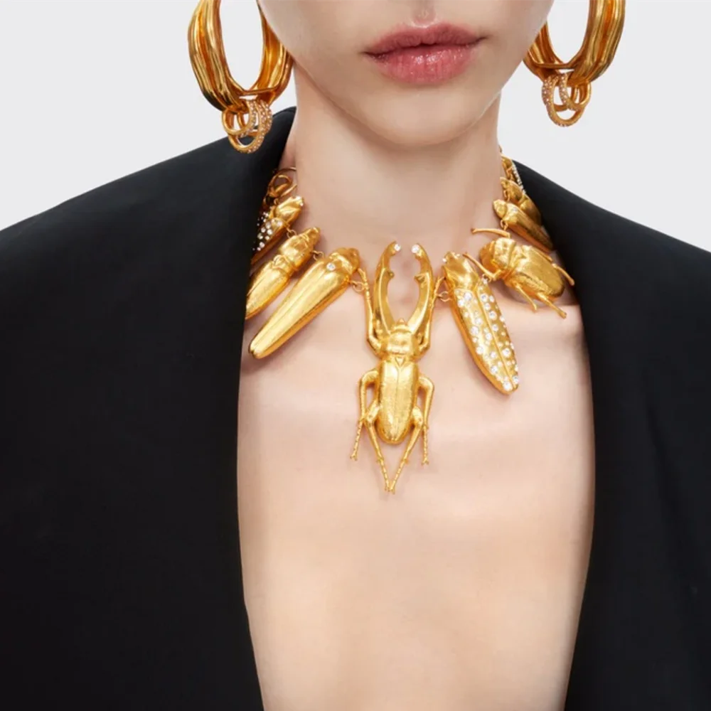 New Metal Alloy Gold-plated Multi Bugs Charms Chunky Necklace For Women Jewelry Exaggerated Sweater Necklace Accessories...