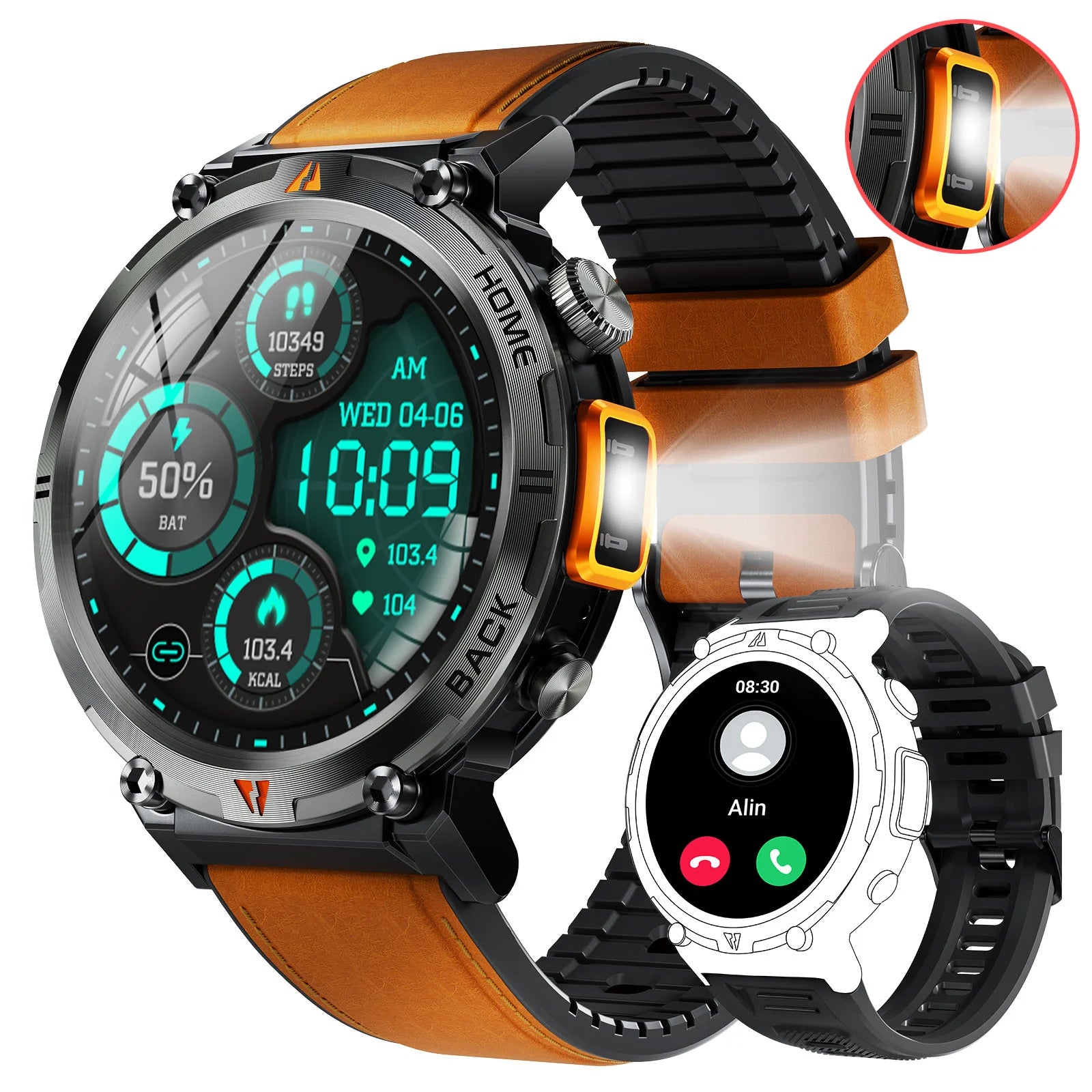 EIGIIS KE3 Smart Watch 3ATM Waterproof Original Design For Men Bluetooth Call Health Monitor With Flashlight 100+ Sports Modes