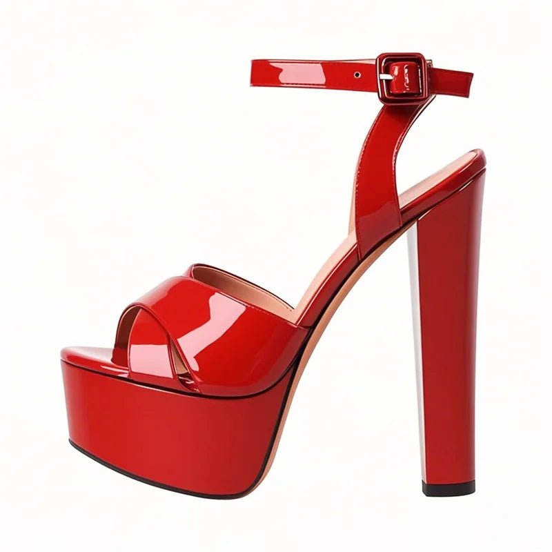 Onlymaker Women Sandals Ankle Strap Peep Toe Platform Black Chuncky High Heels Squre Toe Party Dress Casual Sandals