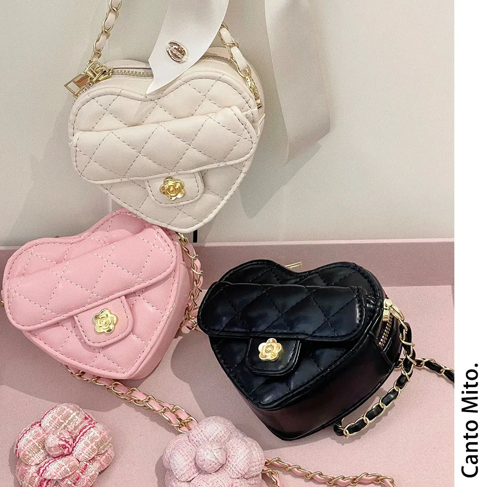 Japanese Style Diamond Checkered Heart Mini Shoulder Crossbody Bags girl Lolita Sweet Cute Fashion All-Match Women's...