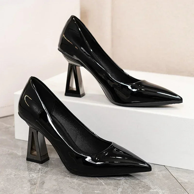 Pointed Toe Special Heel High Heels Women's Light Mouth Sexy Explosive Patent Leather Versatile Single Shoes