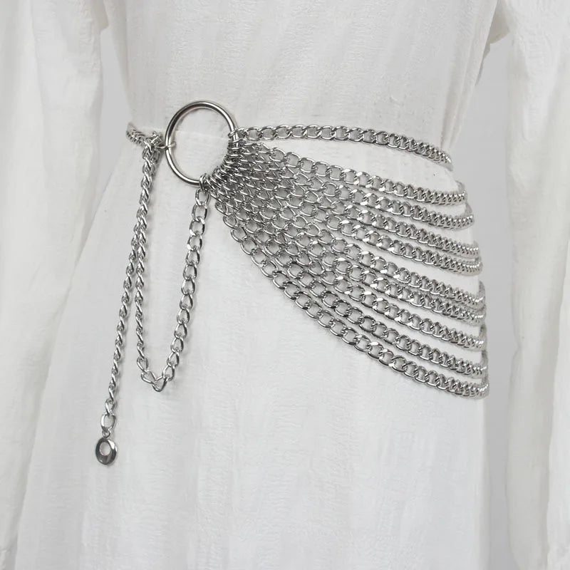 New Fashion Designer Metal Chain Belt For Women Golden Personality Hip Hop Style Tassel Belts Goth Waistband Dress Accessory