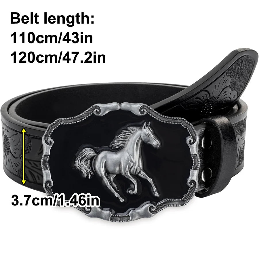 Western men's denim belt, retro belt, wild horse buckle, hip-hop personality, retro style, unisex matching with jeans/casual pan