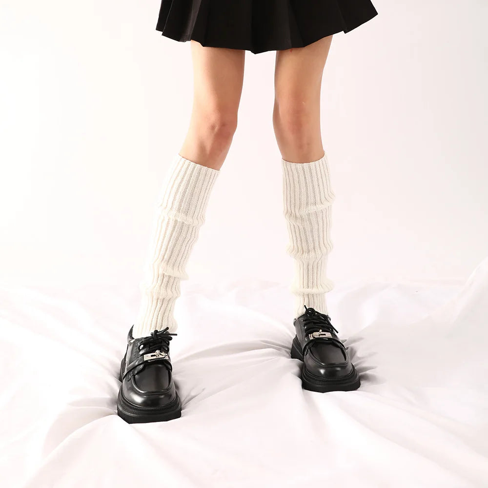 Women Halloween 80s Neon Colored Knit Leg Warmers Ribbed Bright Footless Socks Punk Black Knee High Gothic Hip-hop Rock Sock
