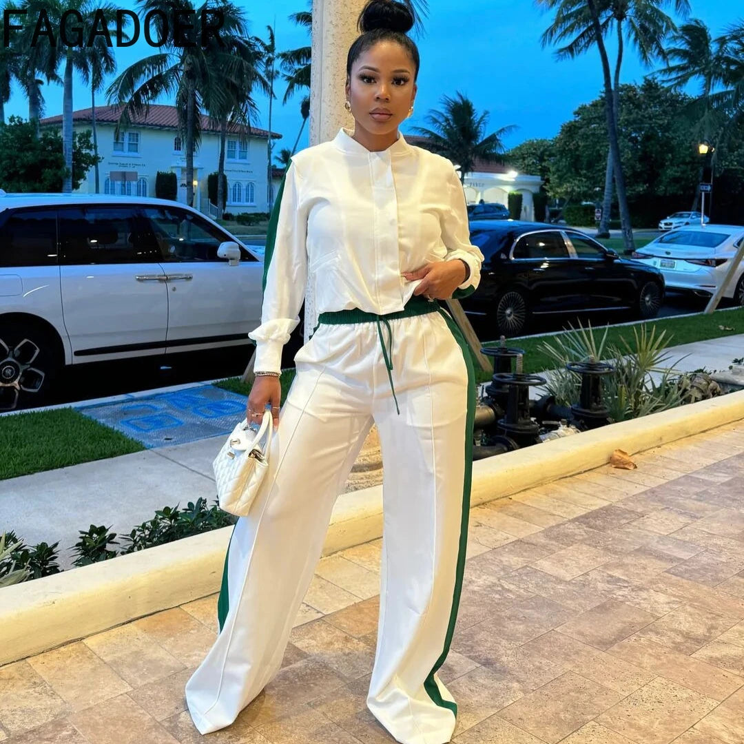 FAGADOER Fashion Sports 2 Pieces Set for Woman Long Sleeve Crop Top and Long Pants Matching Suit Female Streetwear...