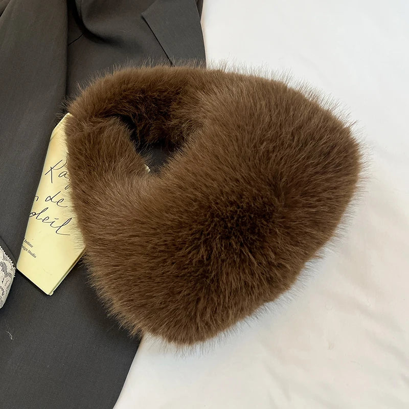 2025 New Winter Soft Plush Bag For Women Designer Half Moon Fluffy Handbag Luxury Red Faux Fur Clutch Bag Female Tote Fashion Ba