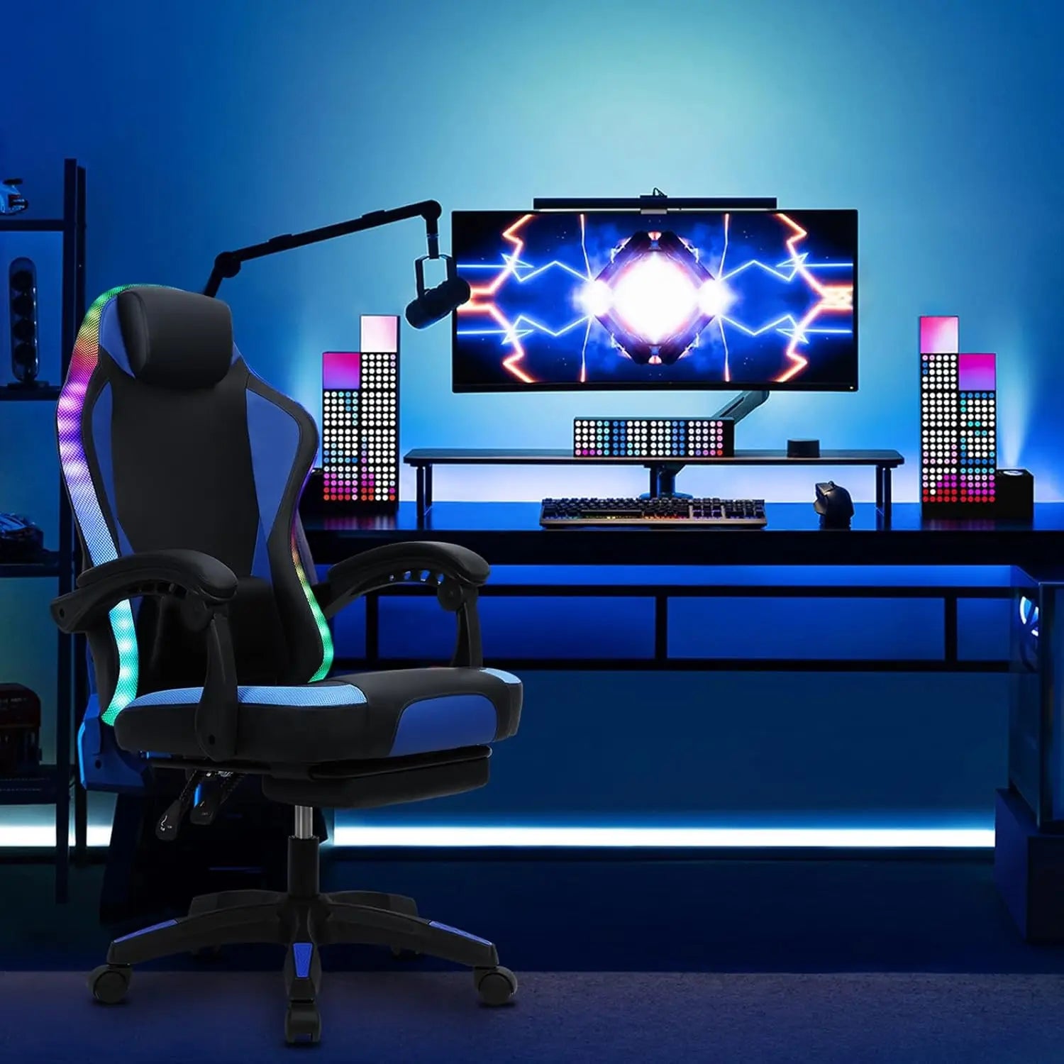 Video Game Chairs,Gaming Chair for Kids,Ergonomic Gaming Chair,LED Lights Ergonomic Massage Computer Gaming Chair, Customized