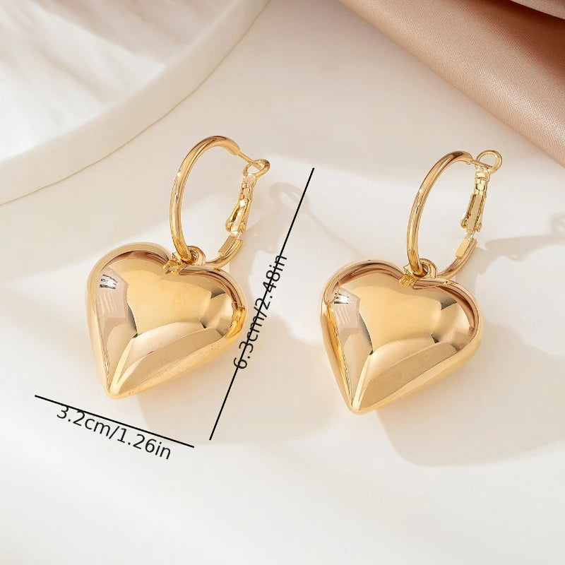 Europe and The United States Fashion Simple Design Love Heart Pendant Earrings Women's Daily Versatile Holiday Jewelry Gifts