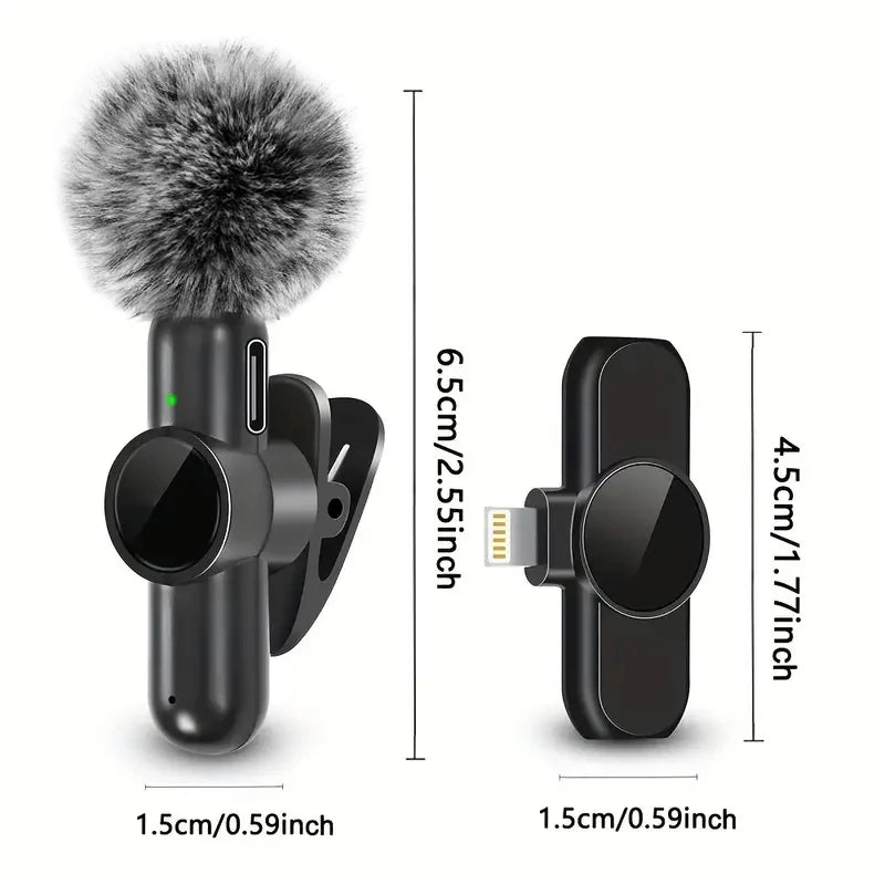Wireless Lavalier Microphone With Windproof Cover Audio Video Recording Mini Mic For iPhone Android Mobile Phone Microphone - Kimlud