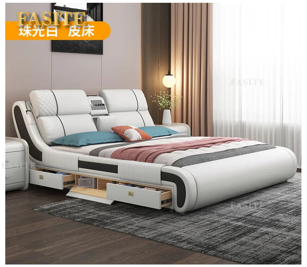 Modern Simple Massage Bed Luxury Water Proof Design Bedframe Double Bed Smart White Nordic Furniture | Kimlud Luxury Bed