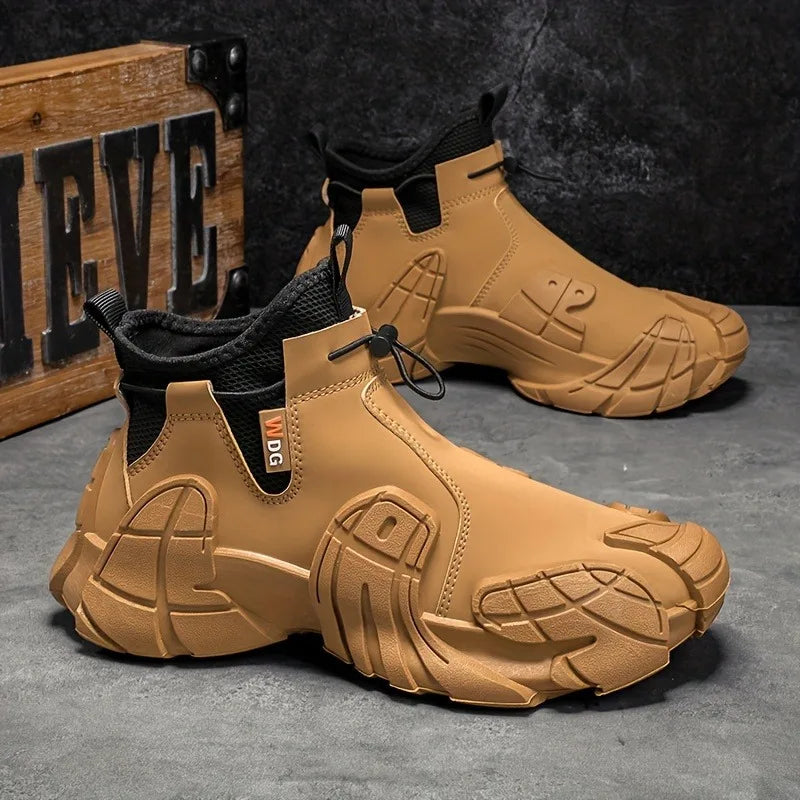 Fashionable and Versatile High Top Men's Shoes, 2025 New Autumn Anti Slip and Waterproof Side Zipper Work Sports Shoes