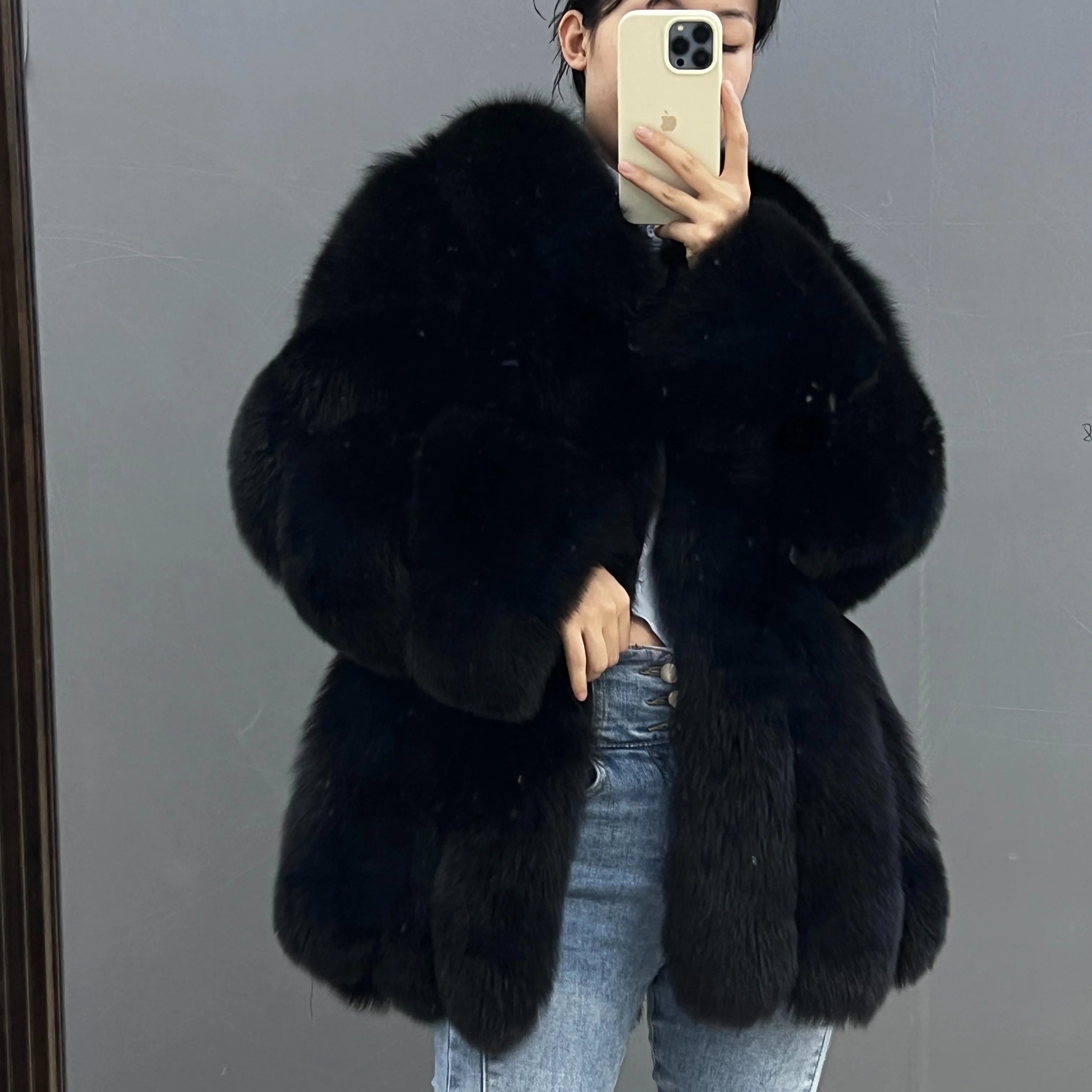 Finnish Imported Silver Fox Mid-Length Waist Coat Winter High-End King Leather Jacket 2025 New Style