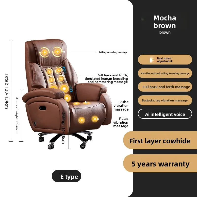 Electric Massage Boss Chair Heated Ventilated Gaming Chair Genuine Leather Executive Computer Seat Luxury Ergonomic Office Chair