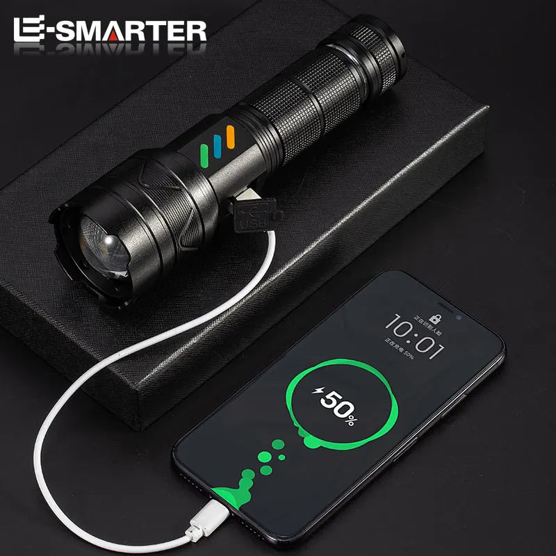 Super Bright Laser Flashlight Zoomable USB Rechargeable Torch Lamp 5 Lighting Modes Outdoor Adventure Long Range Flashlight