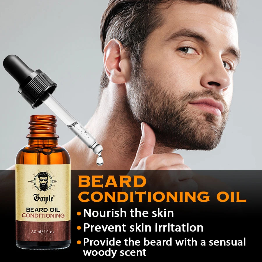 GOIPLE Beard Growth Care Kit Moustache Shampoo Conditioning Oil Deep Clean Wash Moisturizing Whiskers Balm Smoothing...