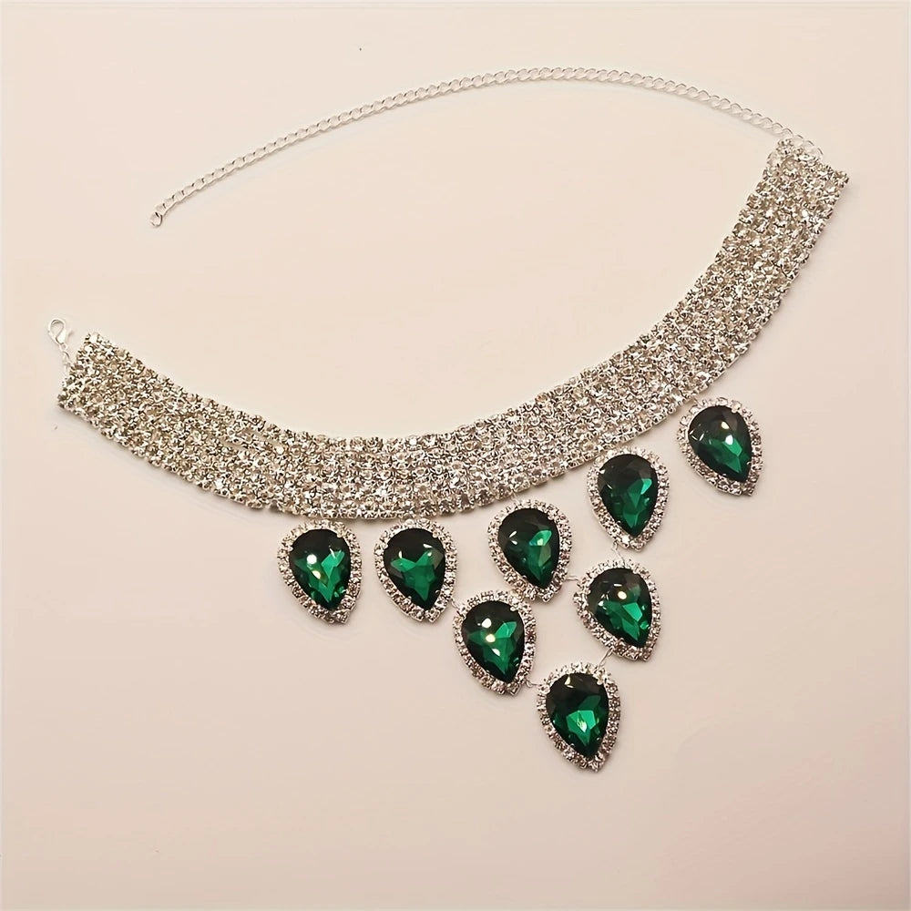 Bohemian Feng Rhinestone Necklace Fashionable and Exaggerated Multi- layer Multi color Rhinestone Droplet Pendant Neck Chain