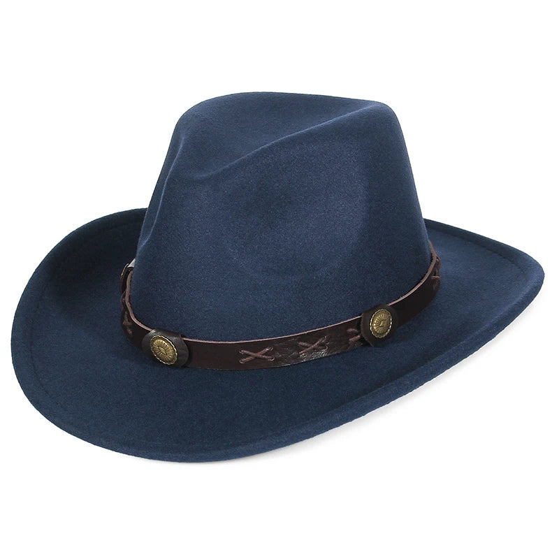 Autumn Winter Western Cowboy Hat for Men Women Wide Brim Fedora Jazz Hats Cowgirl Hat with Belt | Kimlud Outdoor Mid...
