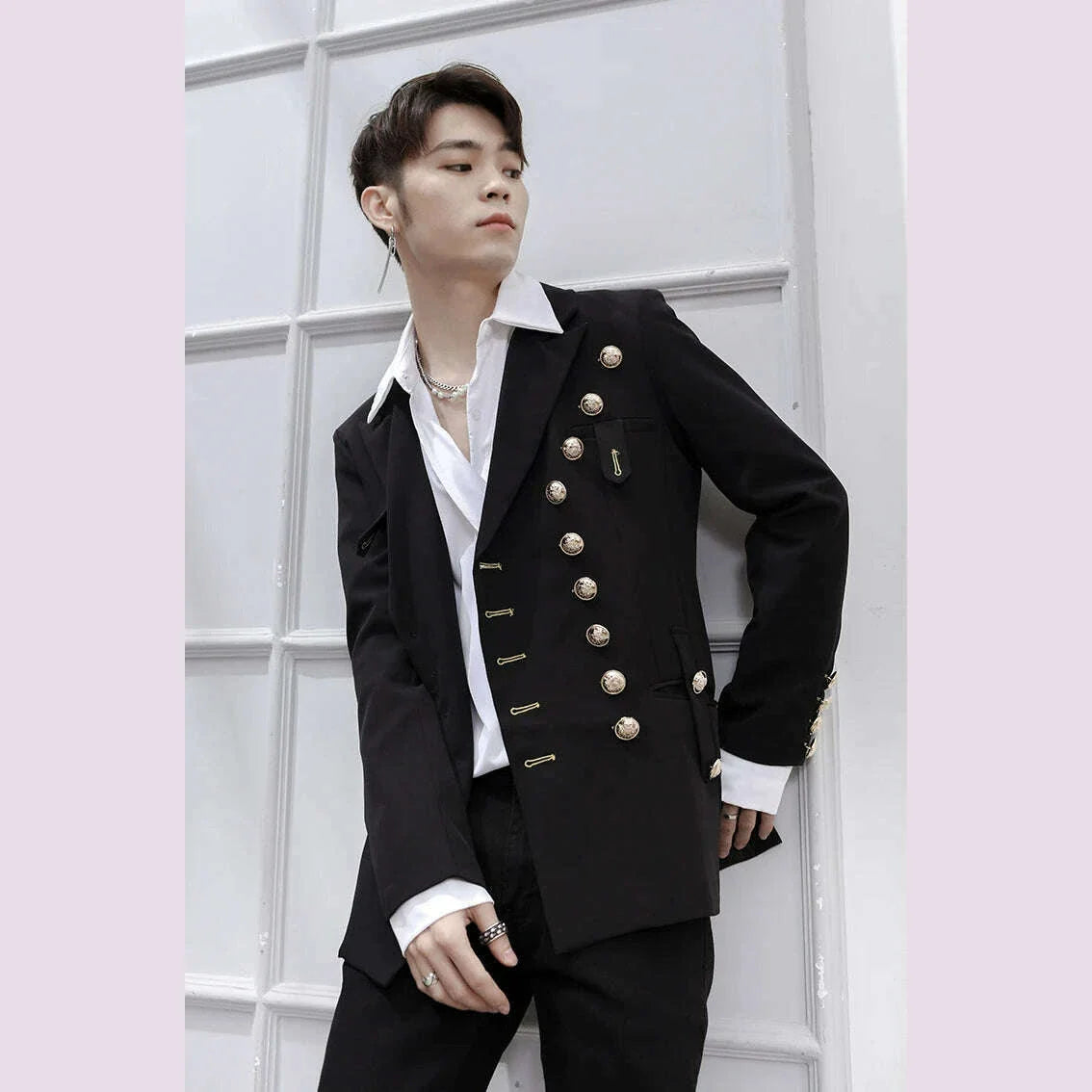 Spring And Summer New Black Personality Men's Jackets Singer Stage Suit Double Breasted Large Size Male Clothes Banquet Wedding