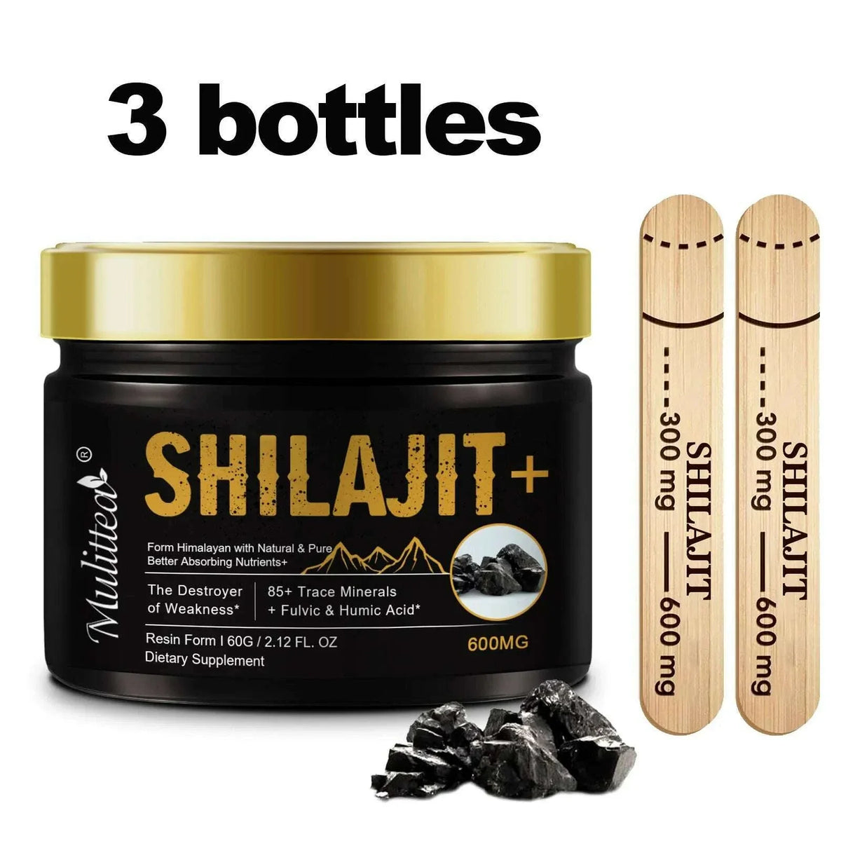 Mulittea 100% Pure shilajits with 85+ Trace Minerals & Fulvic Acid Support Immune and Metabolic Health Brain Focus and Memory