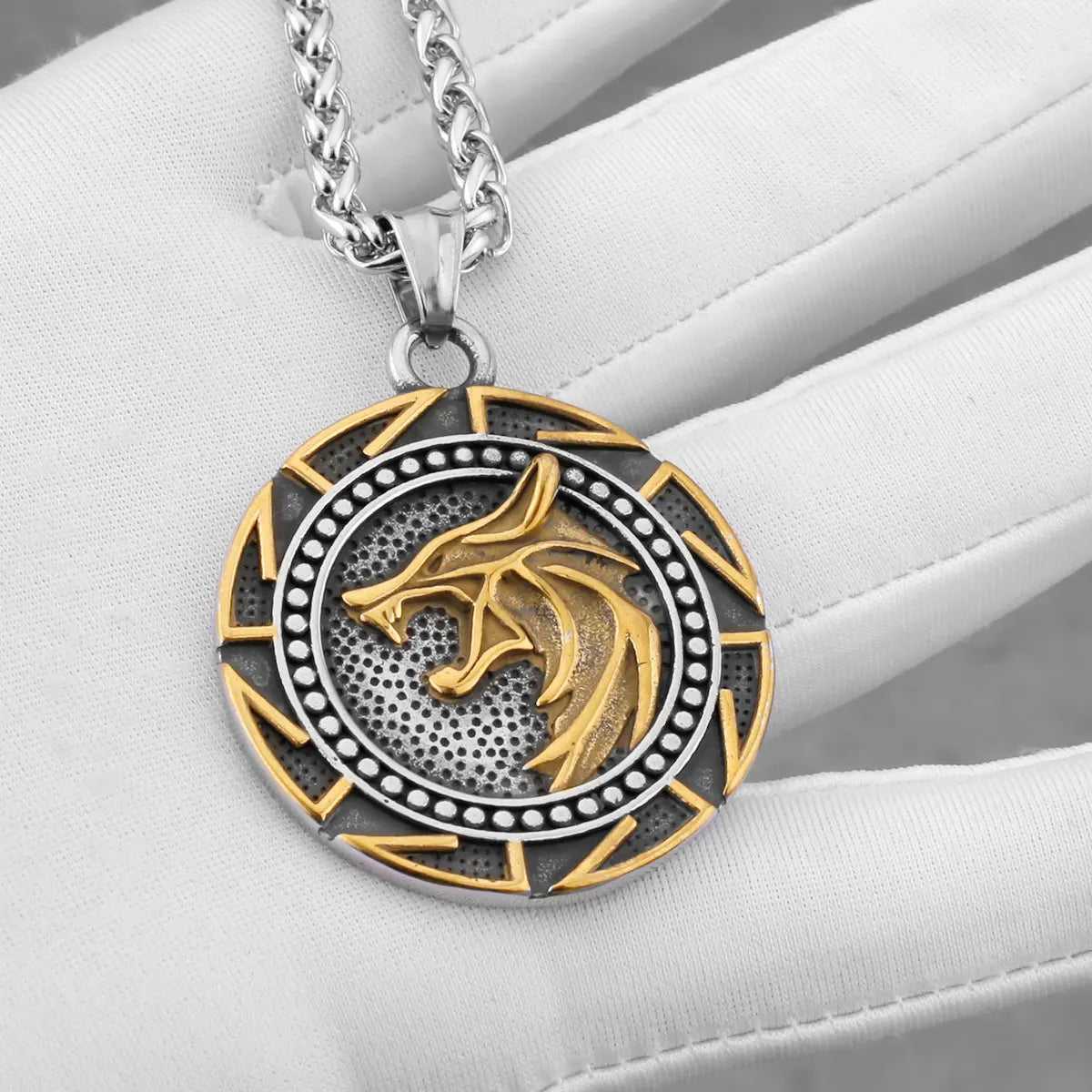 Vikings Odin Wolf Head Necklace Men's Stainless Steel Hip Hop Tree of Life Symbol Pendant Necklace Punk Biker Jewelry Wholesale