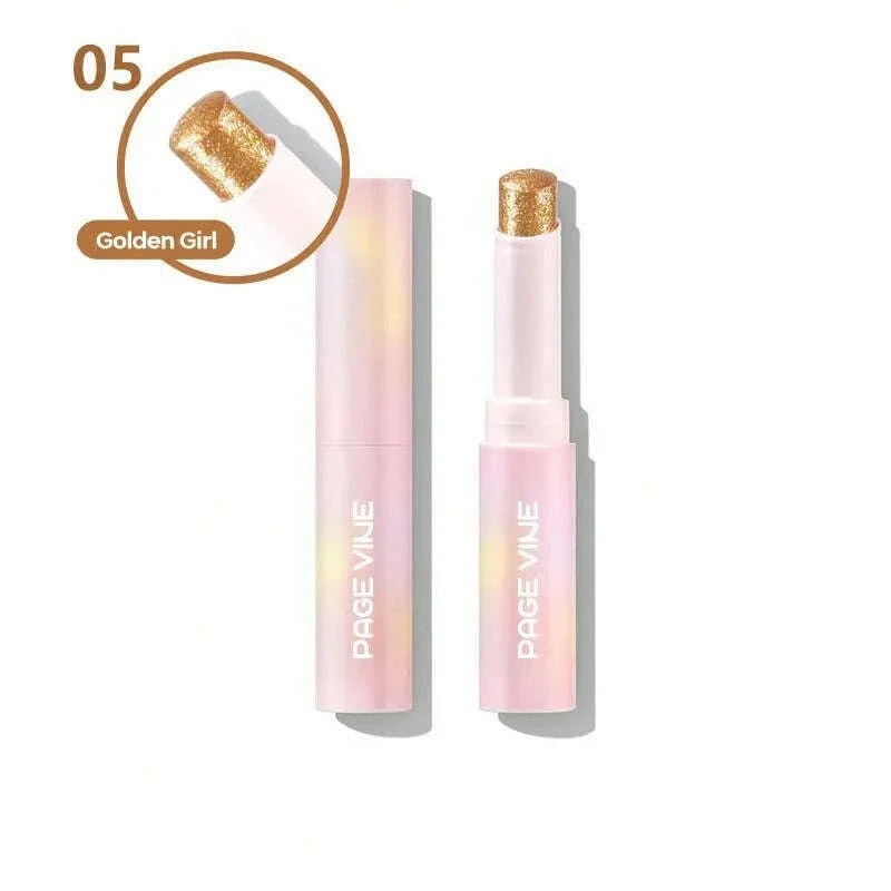 PAGE VINE Crystal Jelly Highlighter Eyeshadow Stick Shiny Multi-colored Pearlescent Shimmer Lip Balm Sparking Shine Face Makeup