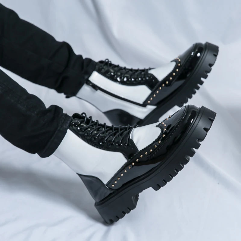 Autumn Men Platform Boots Casual Genuine Leather Shoes Personalized Design Motorcycle Boots Thick Sole Sneakers Party...